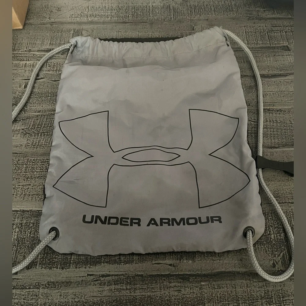 Under Armour Black and Gray Drawstring Backpack 17.5”x13”